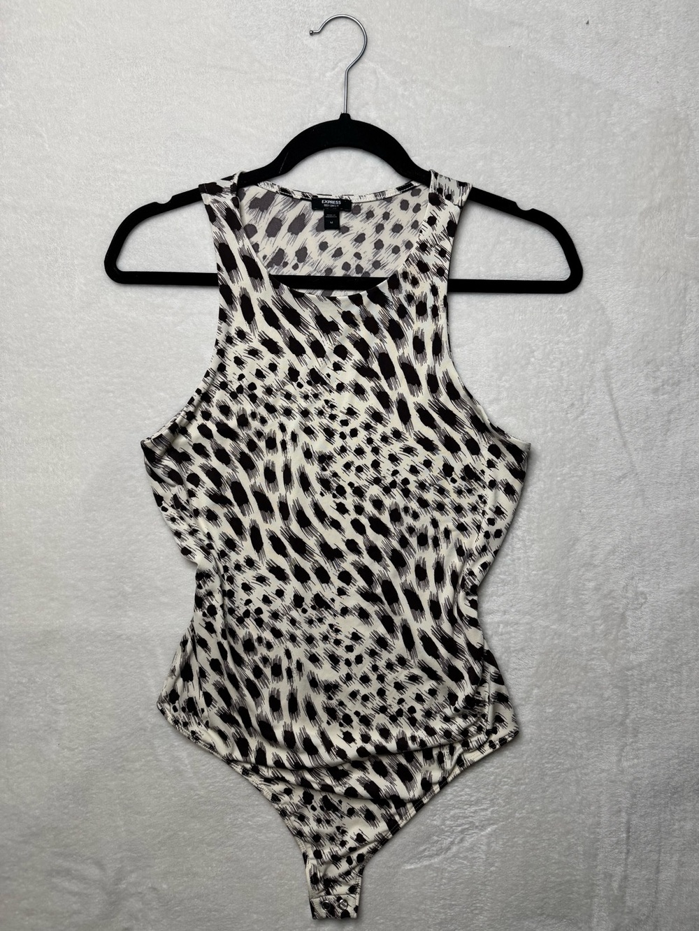Express Animal Print Sleeveless Bodysuit Black & White Medium Cheetah Print